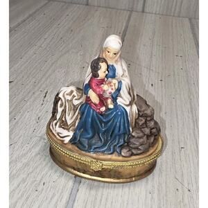 Vtg Mary Holding Baby Jesus Trinket Box Porcelain Trinity Broadcasting Network